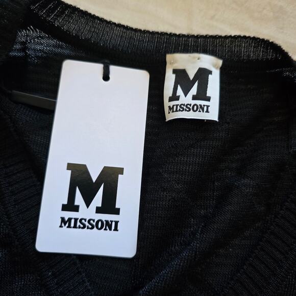 *NWT M Missoni Chevron Geometric Texture Knit Mini Dress Black Size 36/ S Wool - Picture 4 of 11